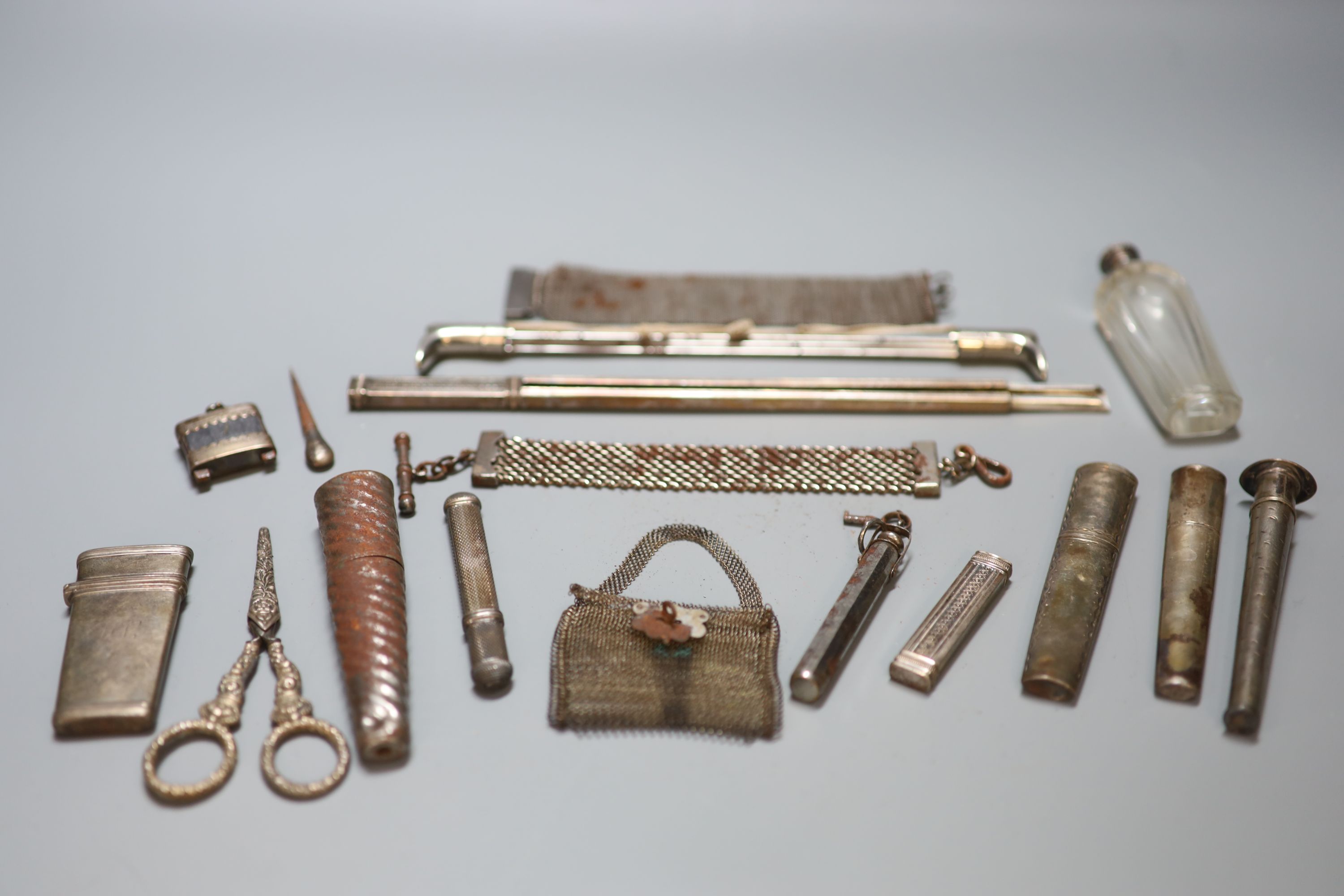 A group of 18th / 19th century silver and white metal sewing accessories
